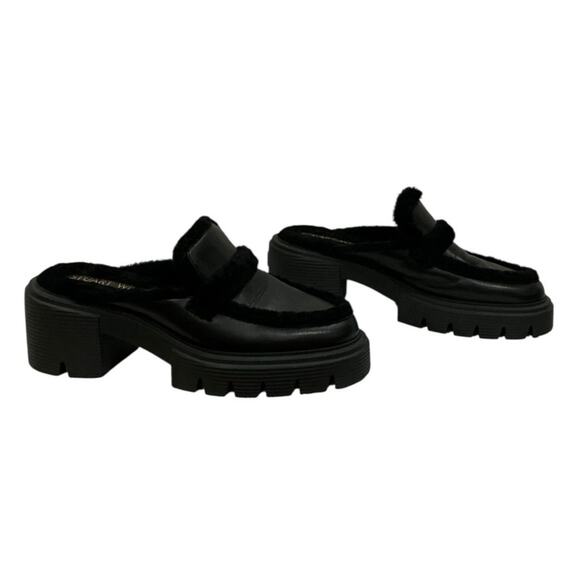 Stuart Weitzman Soho Chill Suede Shearling Loafer Mule Black 9.5B Platform - Picture 2 of 12